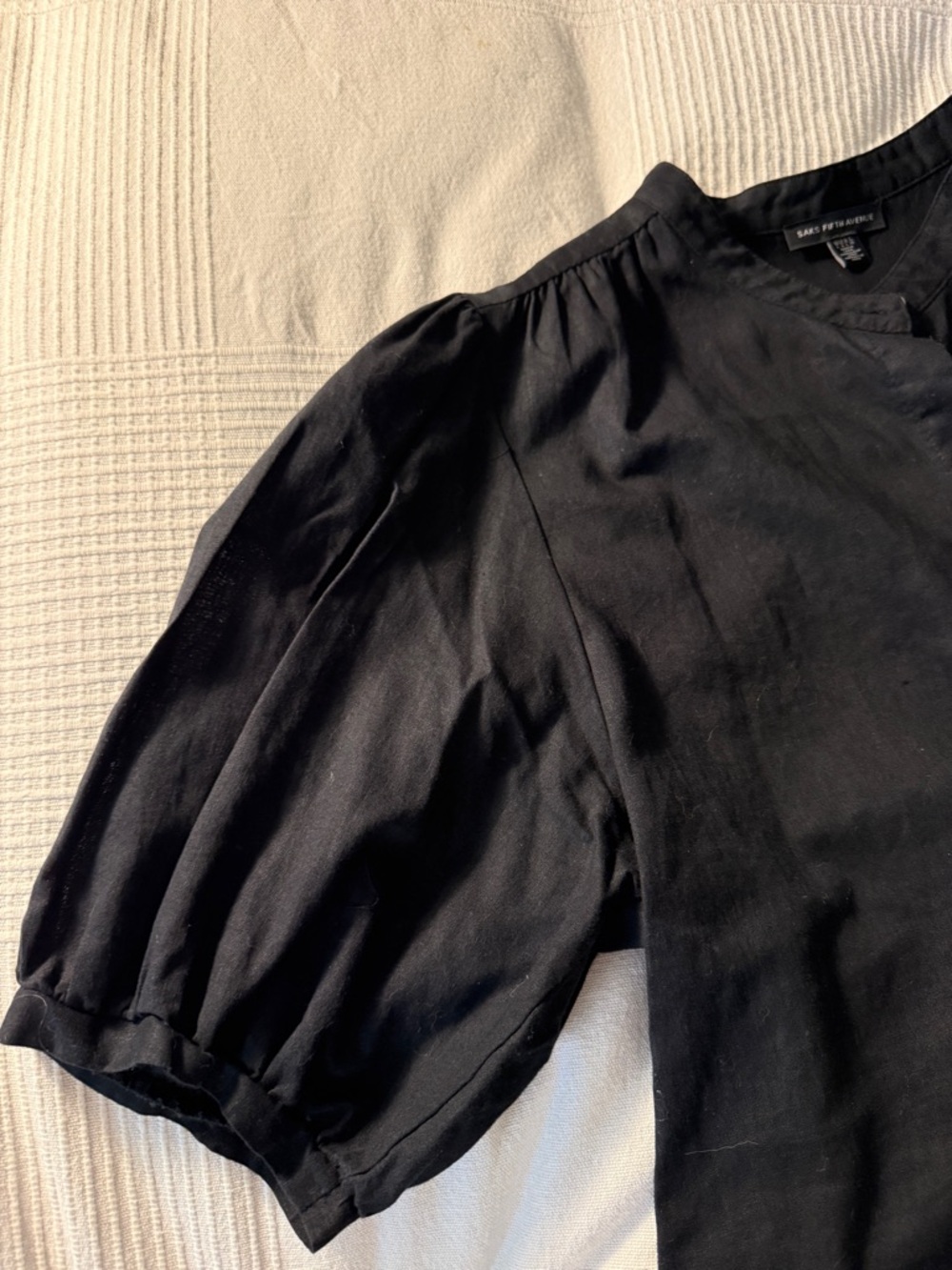 Saks Fifth Avenue XL linen/cotton Black Button-Front Top - Picture 5 of 8